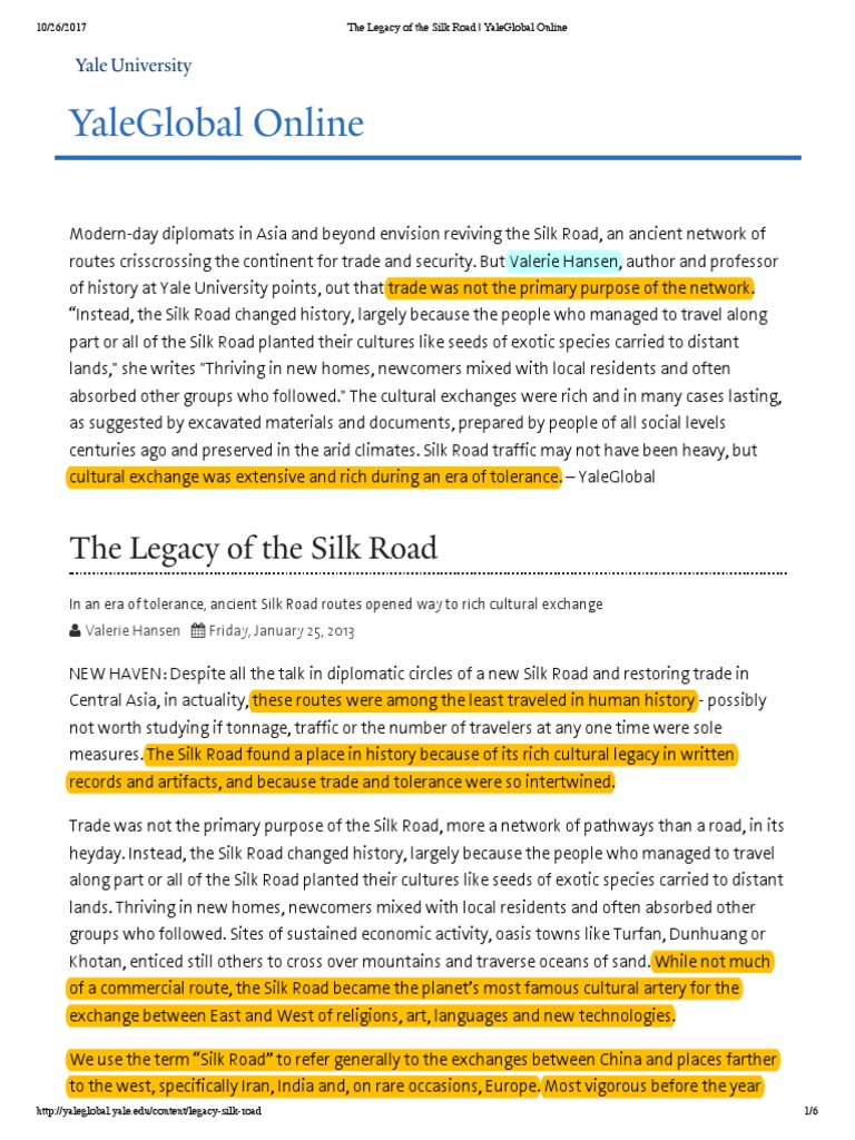 The Legacy of The Slik Road | PDF | Silk Road | Trade