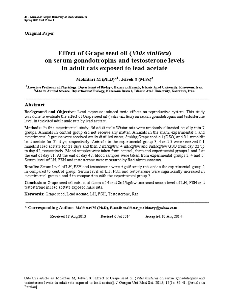 Grape Seed Oil PDF Gonadotropin Testosterone
