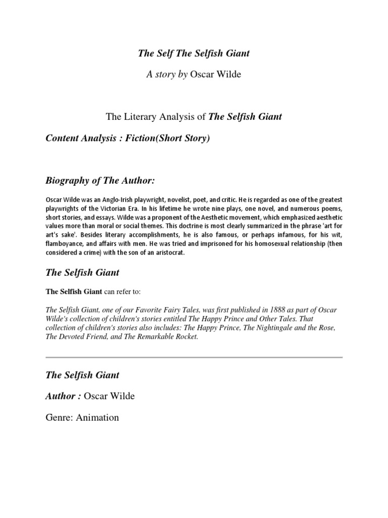 The Self The Selfish Giant | PDF | The Happy Prince And Other Tales ...