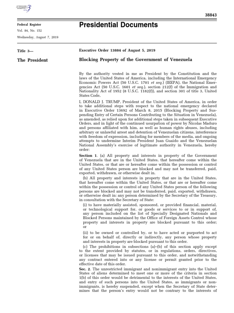 US Executive Order 13884 PDF Office Of Foreign Assets Control