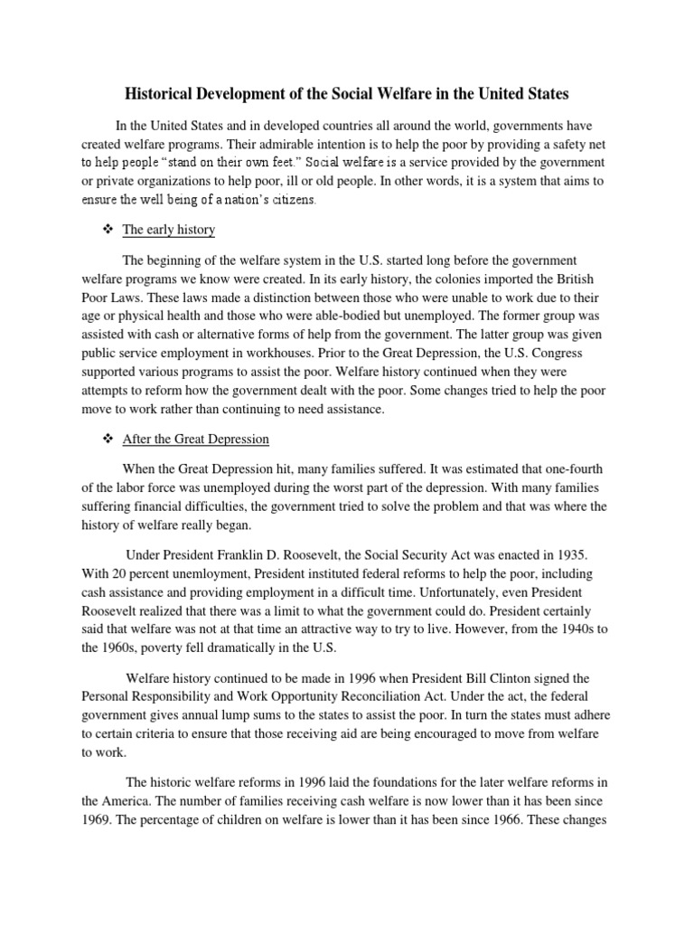 Historical Development of The Social Welfare in The United States PDF