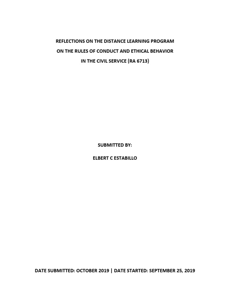 Reflections On The Distance Learning Program PDF Employment Social Institutions
