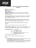 Math 125-3 - Precalculus With Trigonometry FALL 2005: Msong@siue - Edu