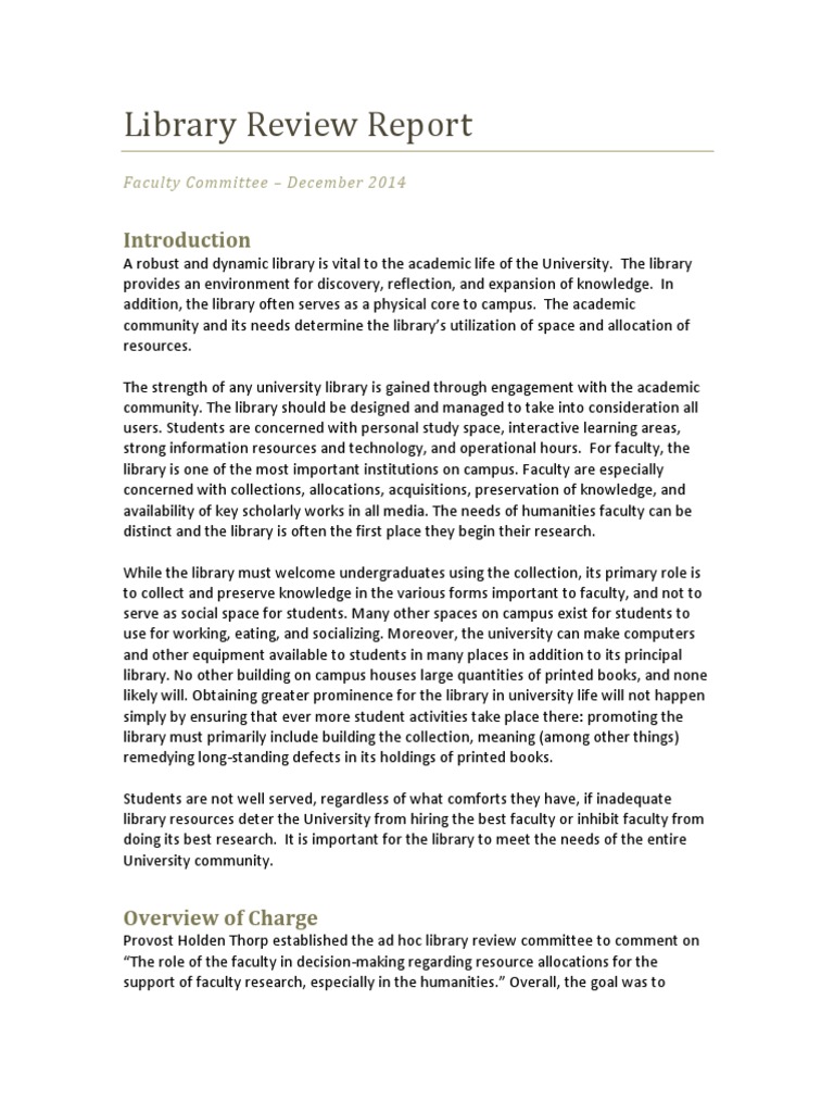 Library Review Report for Faculty Needs | PDF | Librarian | Libraries