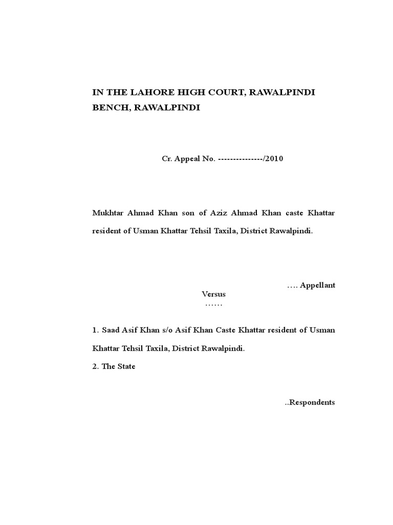 In The Lahore High Court, Rawalpindi Bench, Rawalpindi | PDF ...