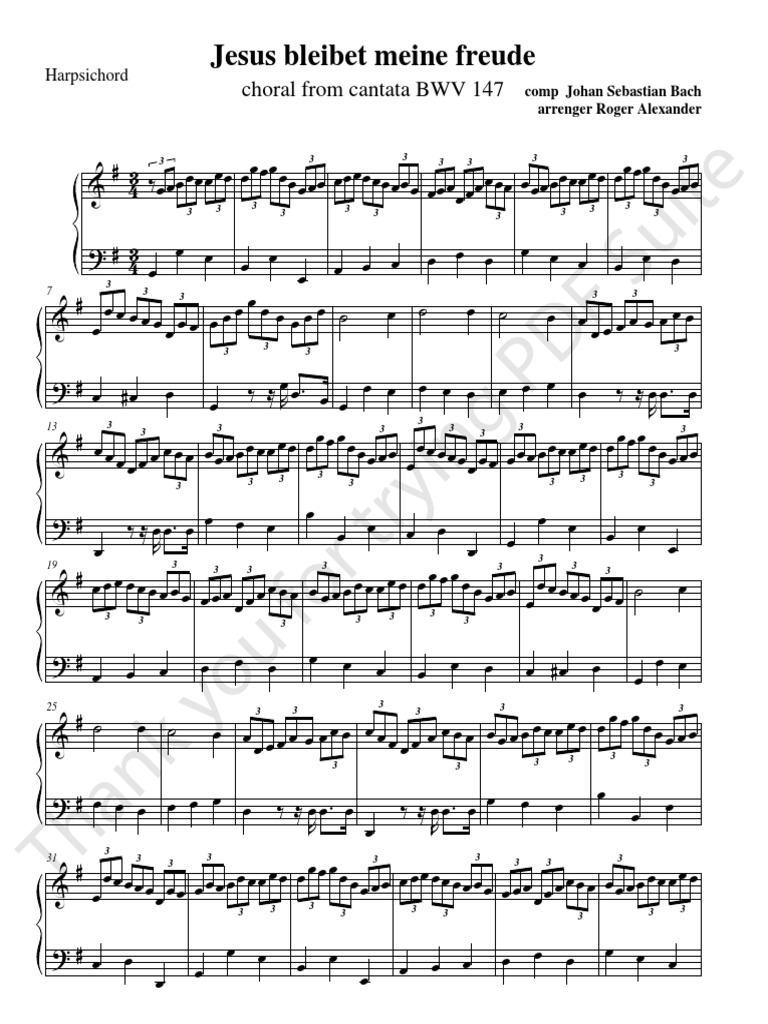 Jesus Bleibet Meine Freude Harpsichord Pdf Cantates Compositions Pour Chorale