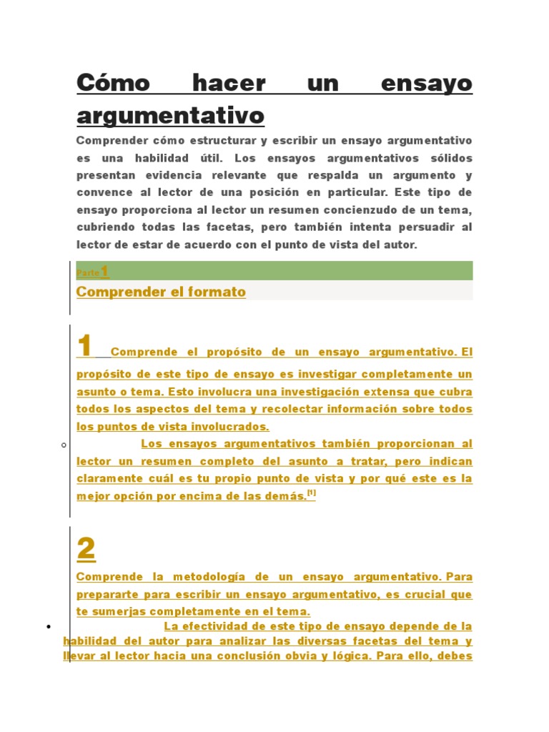 Cómo Hacer Un Ensayo Argumentativodocx Ensayos Residuos