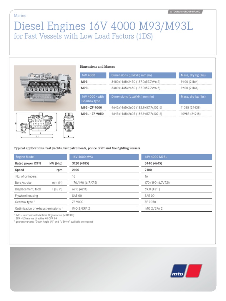 Diesel Engines 16V 4000 M93/M93L For Fast Vessels With Low Load