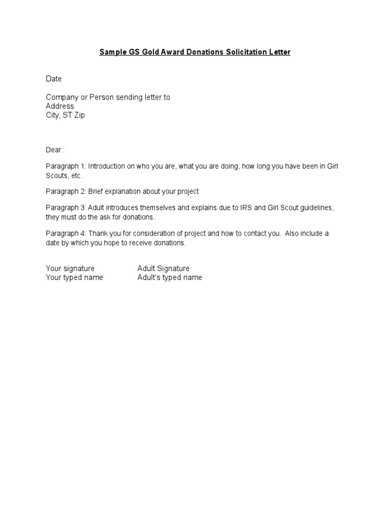 GS Gold Award Donation Request Letter | PDF