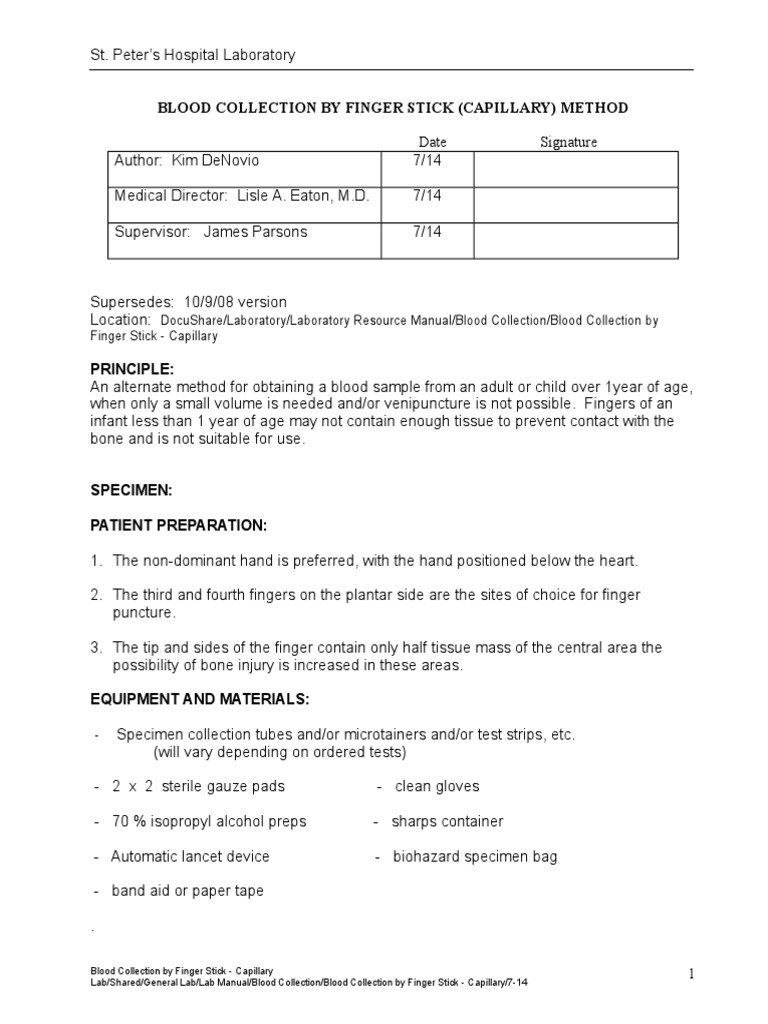 BloodCollectionbyFingerStick Capillary | PDF | Medicine | Medical ...
