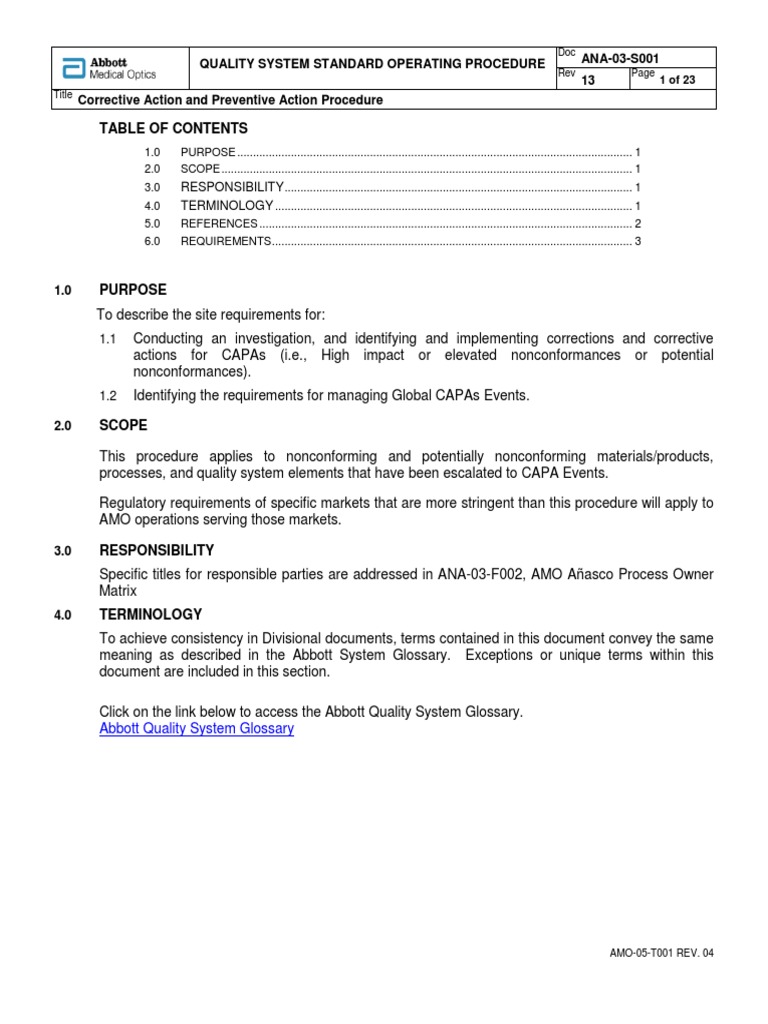 CAPA Procedure for Quality Management | PDF | Evaluation | Business