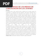 La Influencia de Los Medios de Comunicación en Los Jóvenes