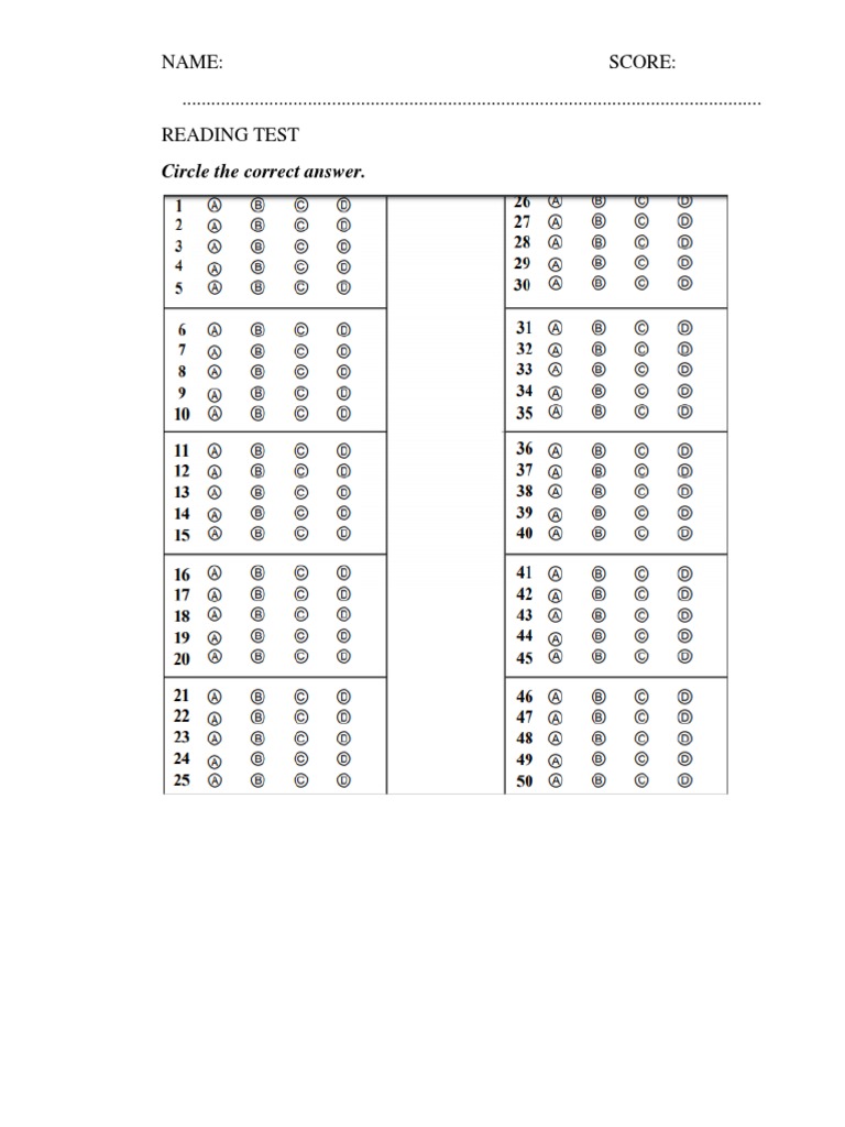 Answer Sheet-50 MCQ | PDF