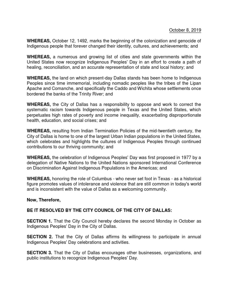 Dallas City Council: Resolution | PDF | Native Americans In The United ...