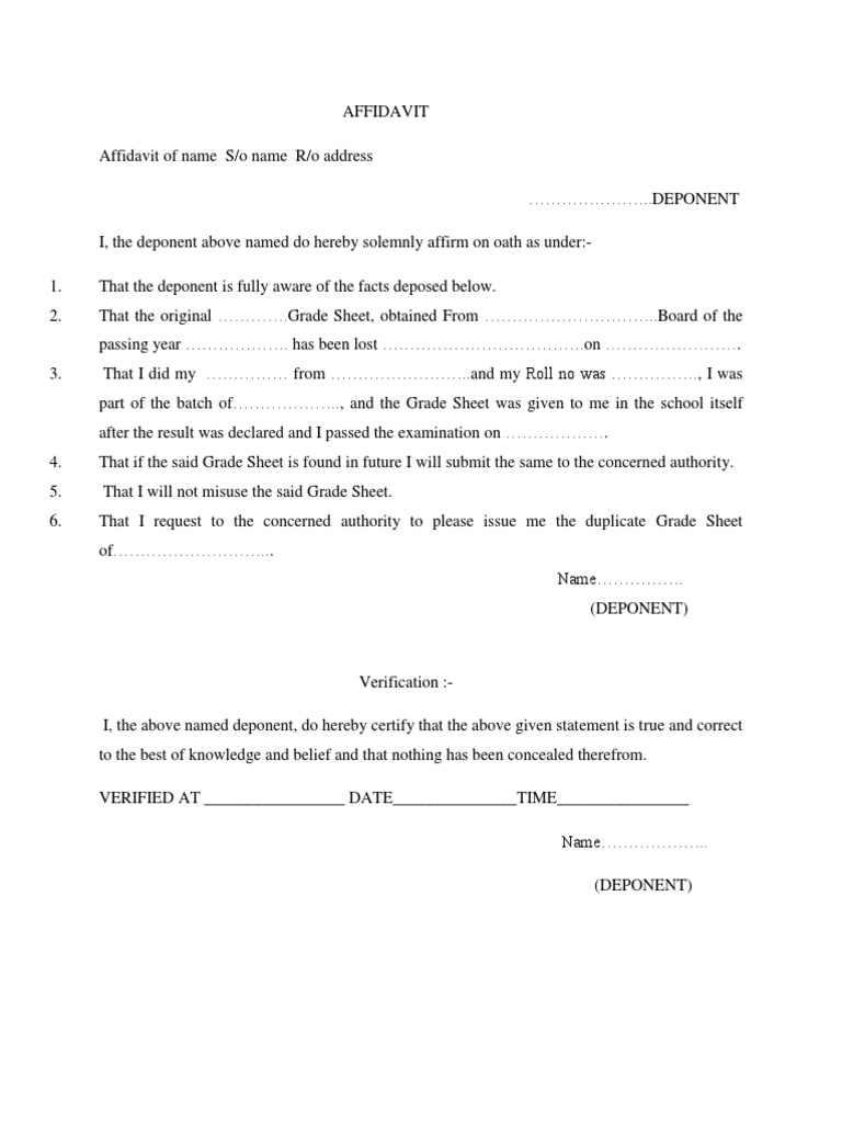 Affidavit for Lost Grade Sheet | PDF