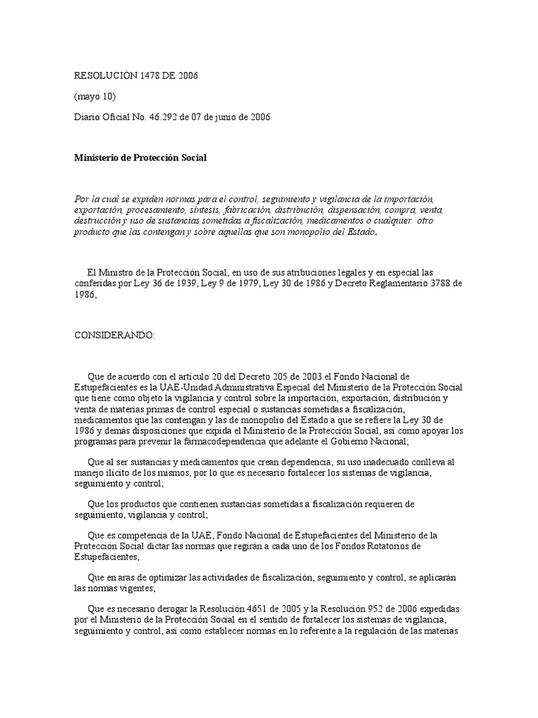 Resolucion 1478 de 2006 | PDF | Farmacéutico | Farmacia