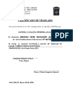 Certificado de Traslado Javiera Pereira Ayala II Nivel Ed. Adultos 2018