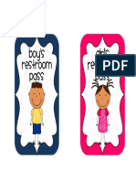 Boy's Restroom Pass Girl's Restroom Pass
