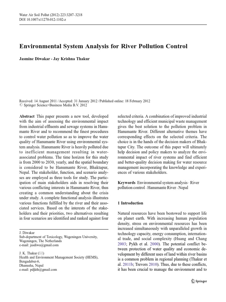 Hanumante River Pollution Control Analysis | PDF | Water Pollution | Water