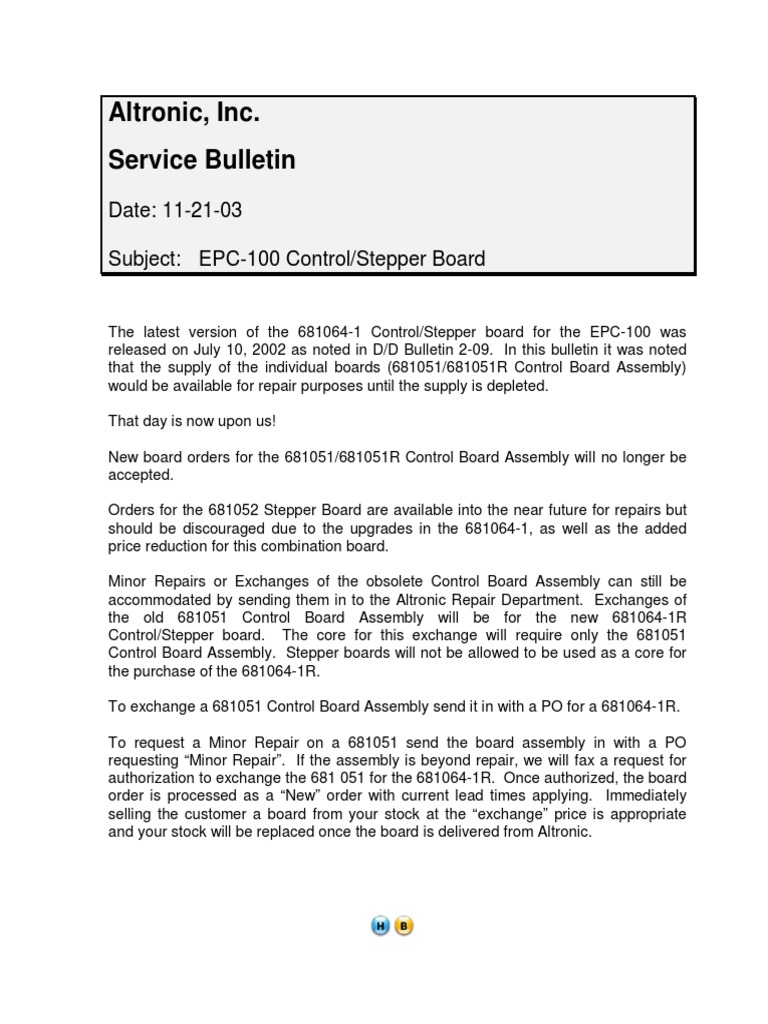 Altronics EPC100 Board SRVC BLLTN 112003 PDF PDF