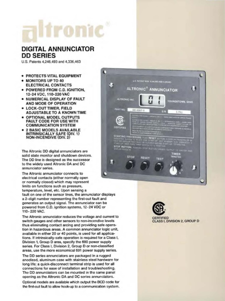 Altronics DD Annunciator BLLTN 07-1996 PDF | PDF | Switch | Power Supply