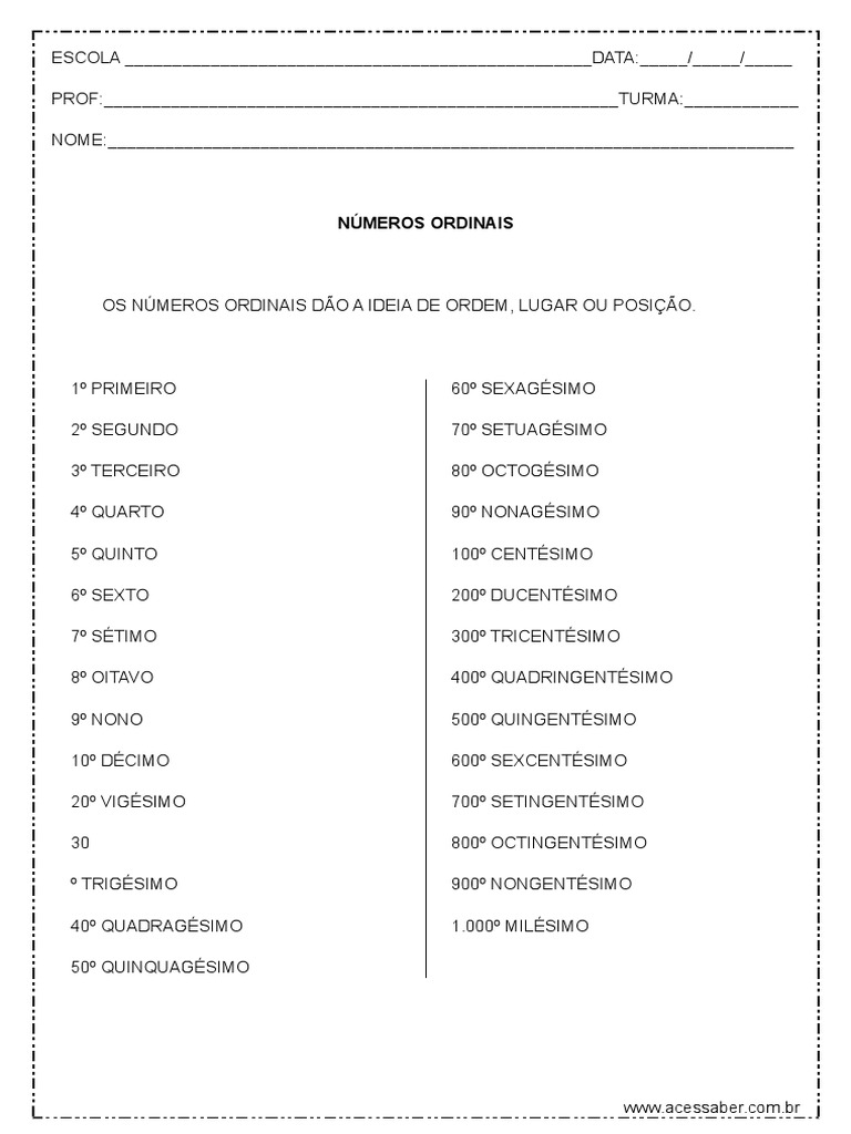 Atividade de matemática: Os algarismos - 4º ano - Acessaber