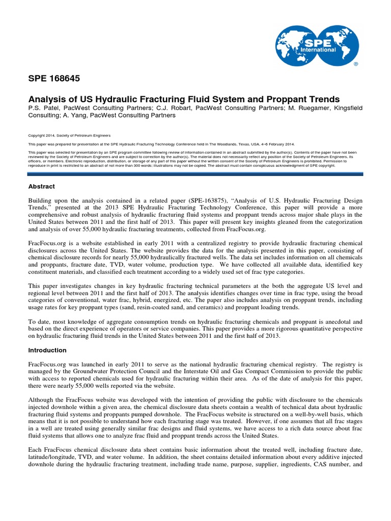Analysis of US Hydraulic Fracturing Fluid System and Proppant Trends ...