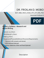 Dr. Froilan D. Mobo: Bsit, Mba, MSCS, Dsse, CPT, LPT, Dpa, PHD Associate Professor II