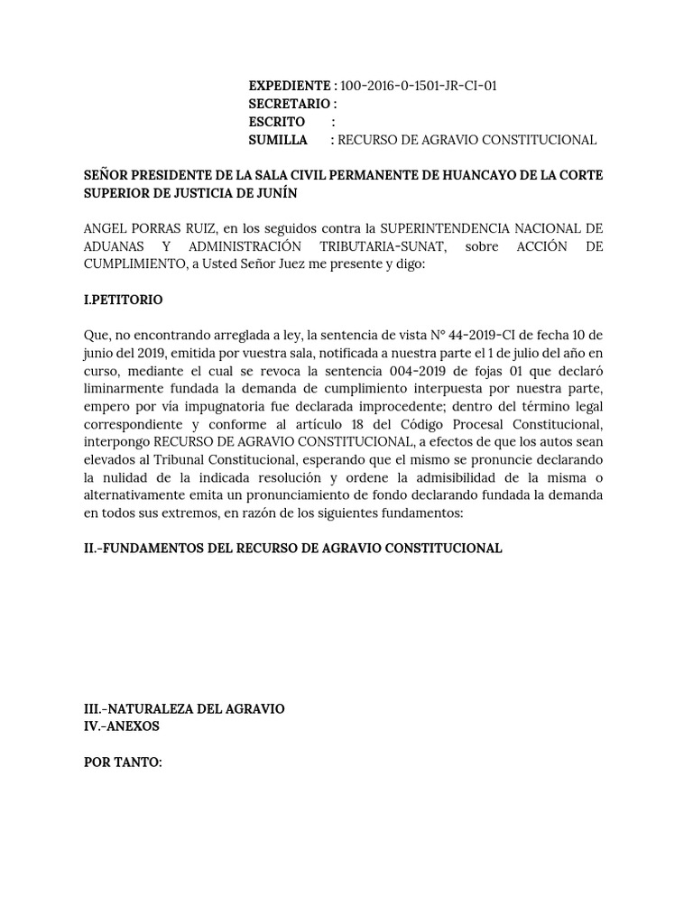 Recurso de Agravio Constitucional | PDF