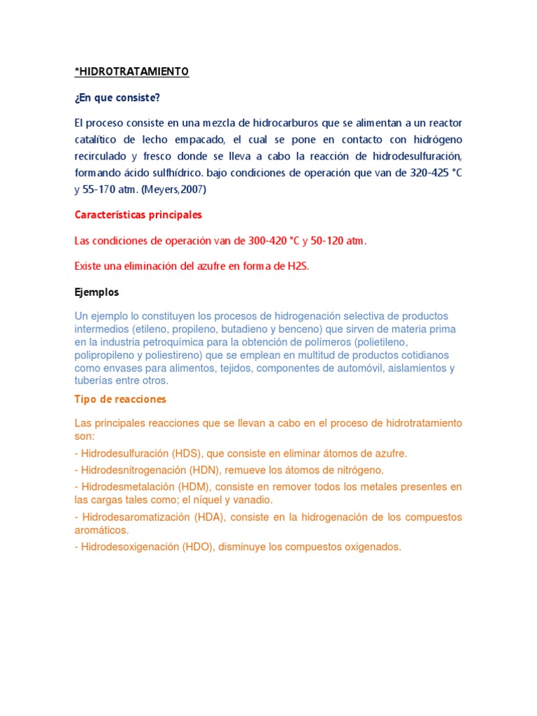 Procesos de hidrotratamiento y endulzamiento de hidrocarburos