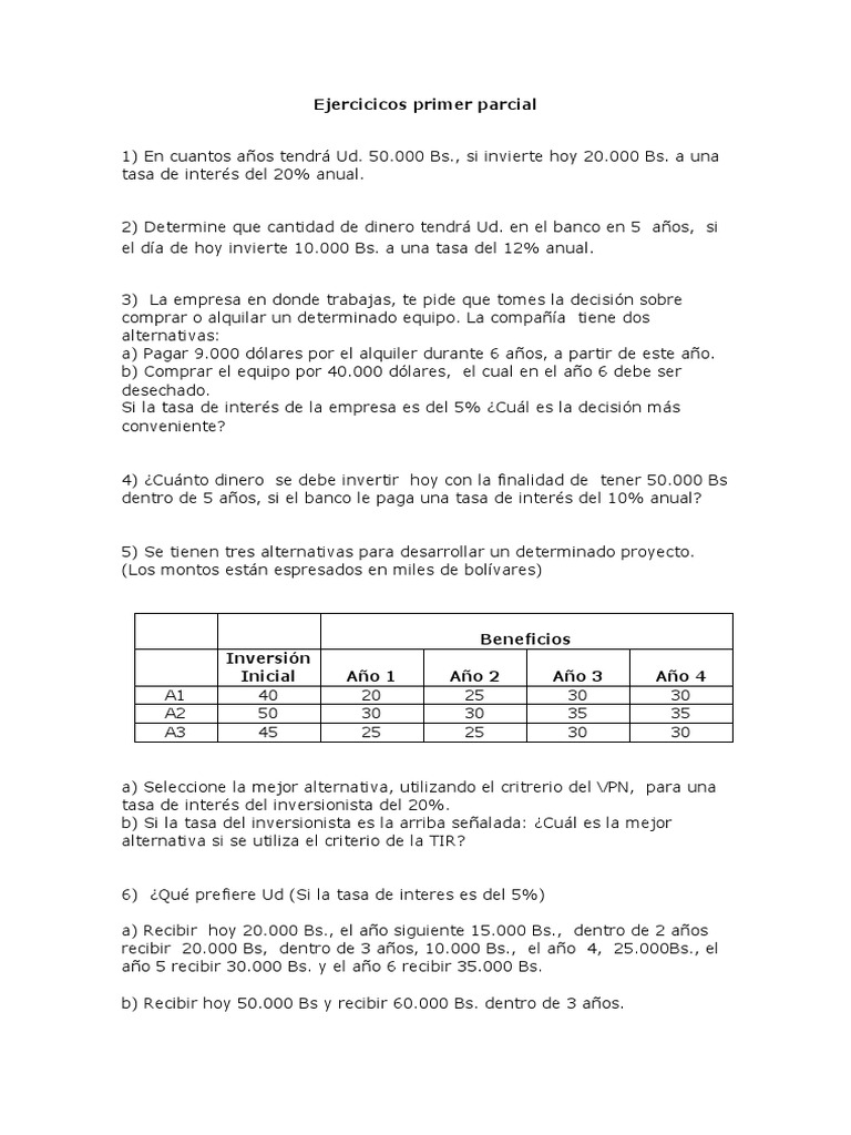 Ejercicios de Finanzas y Decisiones de Inversión | PDF | Interés ...