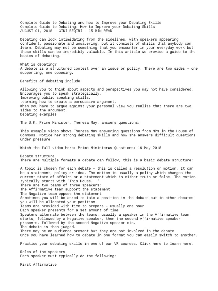 Debating Skills Improvement Guide | PDF | Argument | Rhetoric