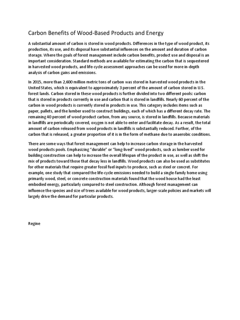 Carbon Benefits of WoodBased Products and Energy PDF Global