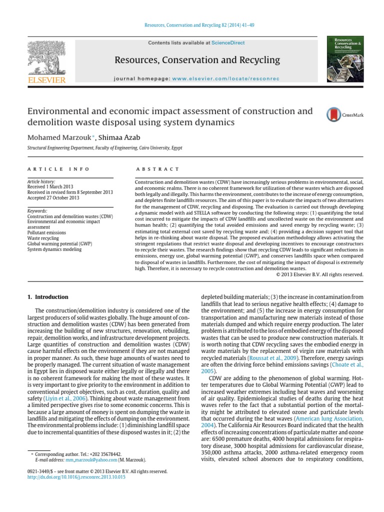 Environmental and Economic Impact Assessment of CDW Disposal PDF | PDF ...