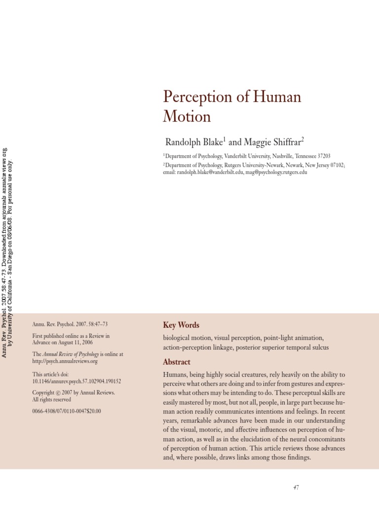 Perception of Human Motion: Randolph Blake and Maggie Shiffrar | PDF ...