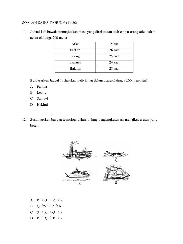 Soalan Sains Tahun 6 Pdf