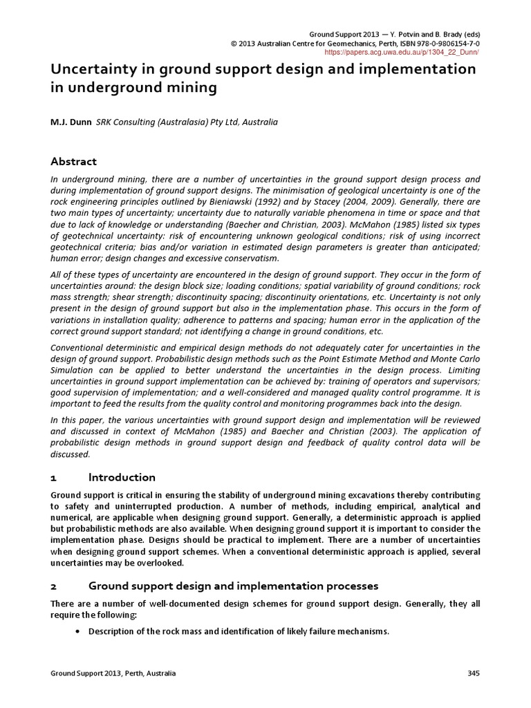 Uncertainty in Ground Support Design and Implementation in Underground ...