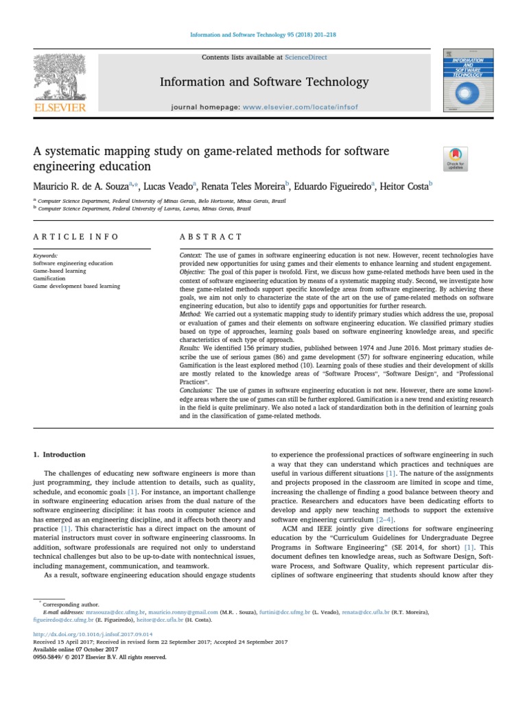 A Systematic Mapping Study On Game Related Methods For Software Engineering Education Software Development Software Engineering