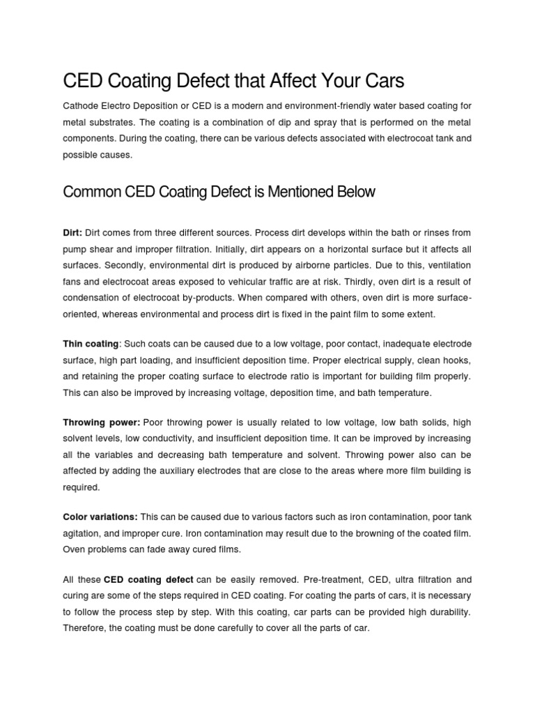 CED Coating Defects in Automotive Parts | PDF | Technology & Engineering