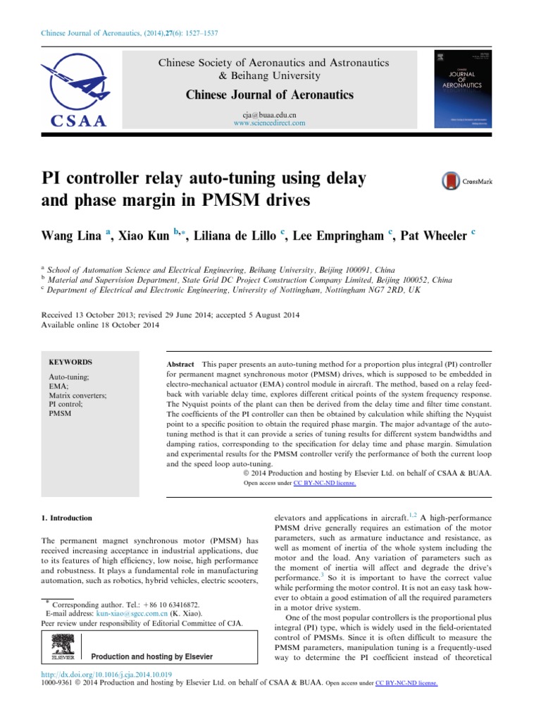 PI Controller Auto-Tuning for PMSM | PDF | Control Theory | Electric Motor