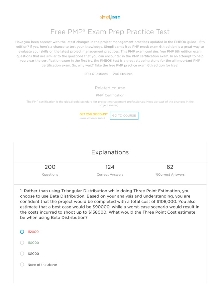 PMP® Exam Prep - 200 Free PMP Practice Exam Questions | PDF | Project ...