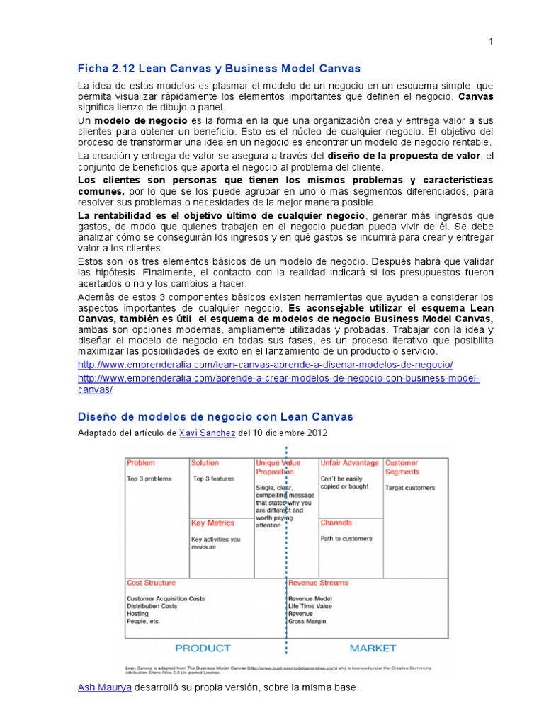 Ficha 2.12 Lean Canvas y Business Model Canvas | PDF | Cliente | Modelo ...