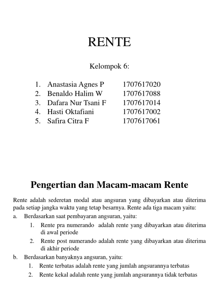 Pengertian dan Contoh Rente Kekal | PDF | Pengelolaan Keuangan & Uang ...