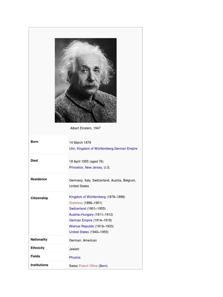 Einstein's Life and Contributions to Physics | PDF | General Relativity ...