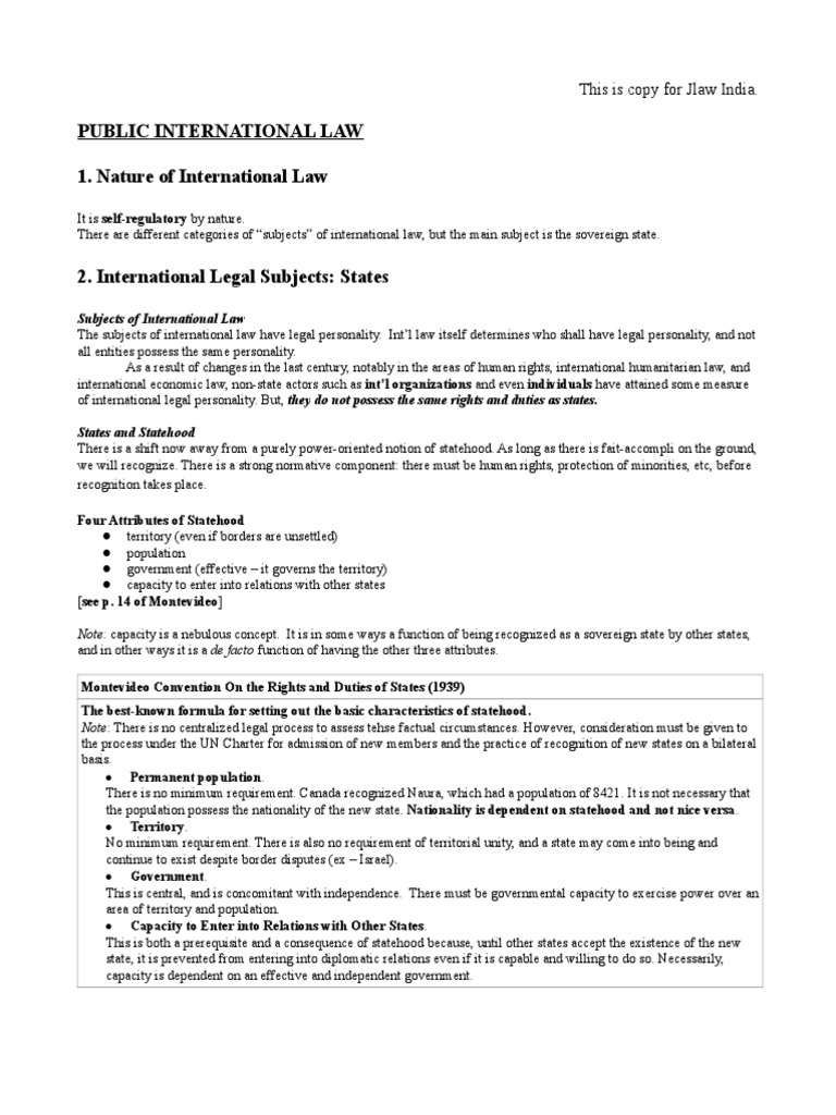 Public International Law Notes PDF Sovereign State International Committee Of The Red Cross