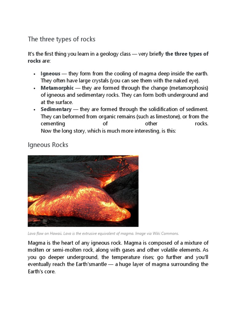 The Three Types of Rocks | PDF | Rock (Geology) | Igneous Rock
