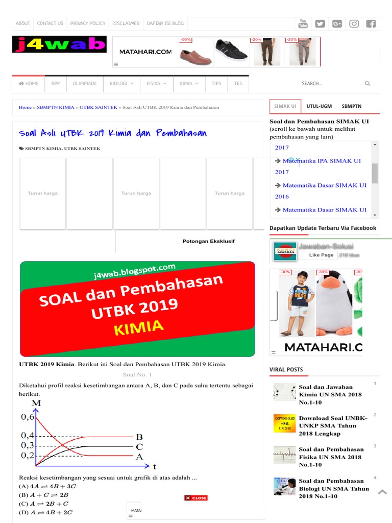 Soal Asli UTBK 2019 Kimia Dan Pembahasan JawabanSolusi