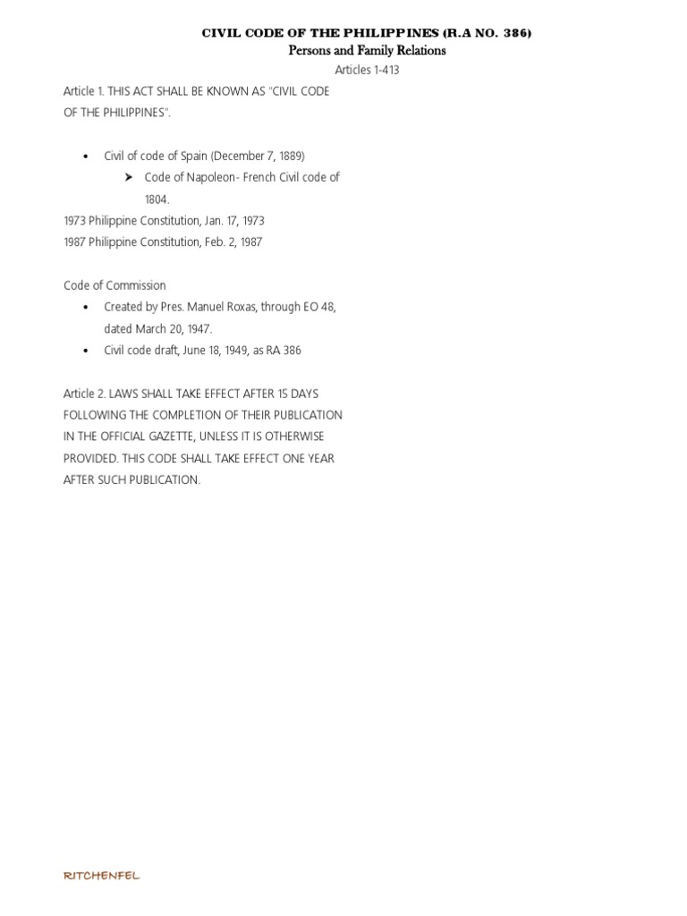 Philippine Civil Code Overview | PDF