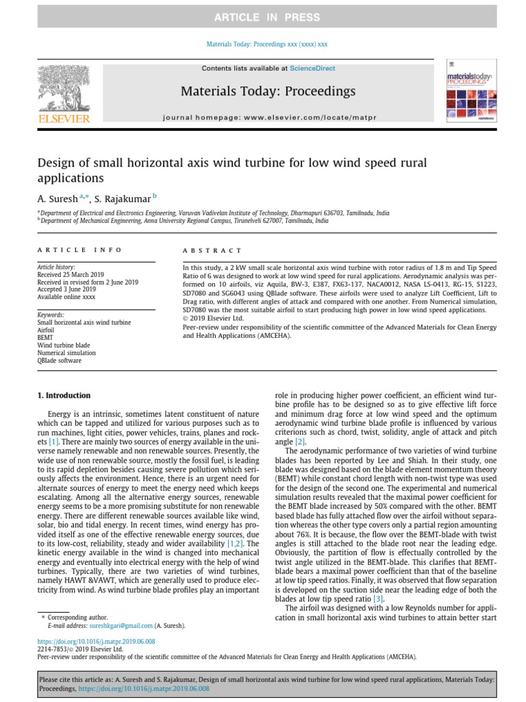 Small HAWT Design for Low Wind Speeds | PDF | Airfoil | Wind Turbine