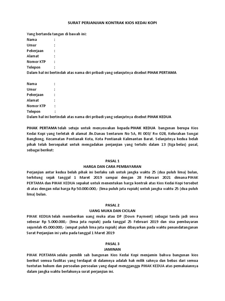 Contoh Surat Perjanjian Kontrak Toko Contoh Surat